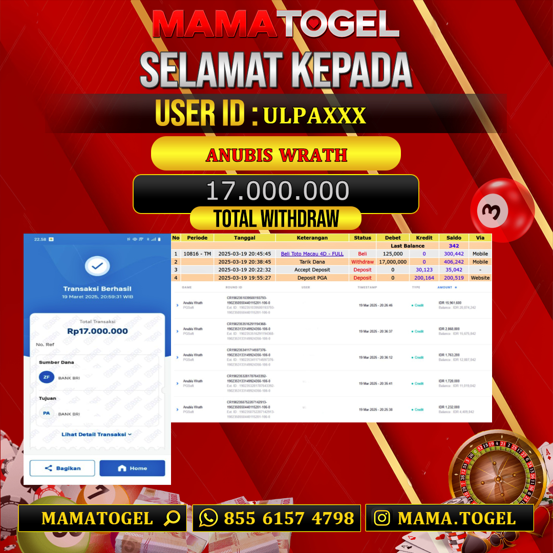 MAMATOGEL JACKPOT SLOT ANUBIS WRATH Rp.17.000.000,- LUNAS USER ID : ULPA***